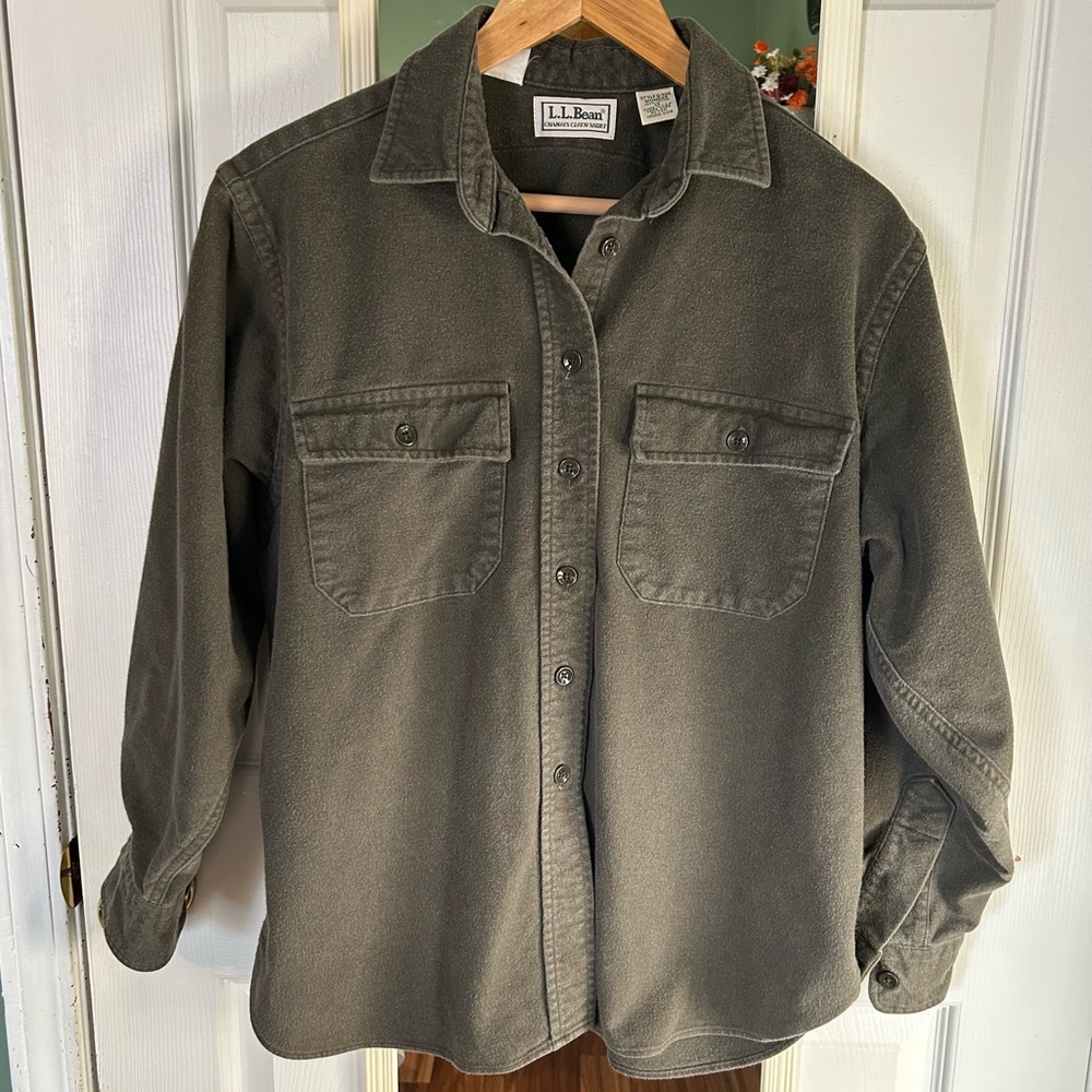 L.L. Bean Cabincore Olive Green Chamois Cloth Shirt | Women’s XL (Tag 14)